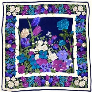 Bill Blass Silk Floral Scarf Vintage Print Retro
